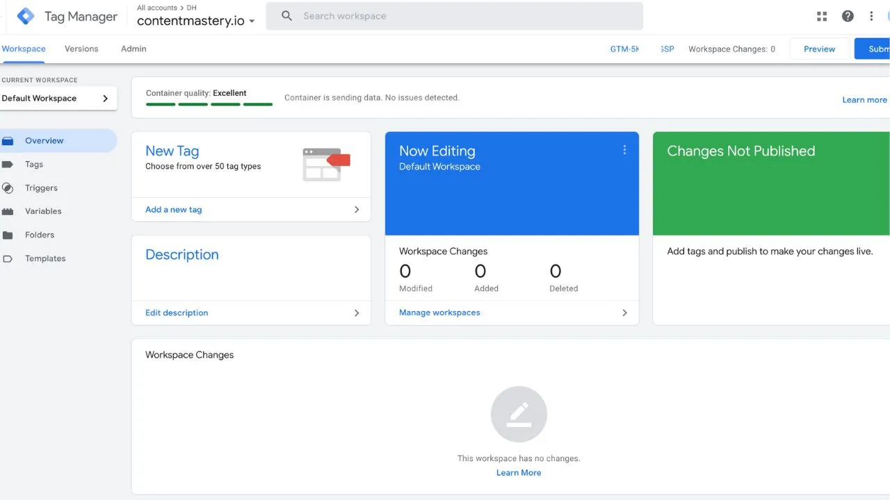 Google Tag Manager workspace screen