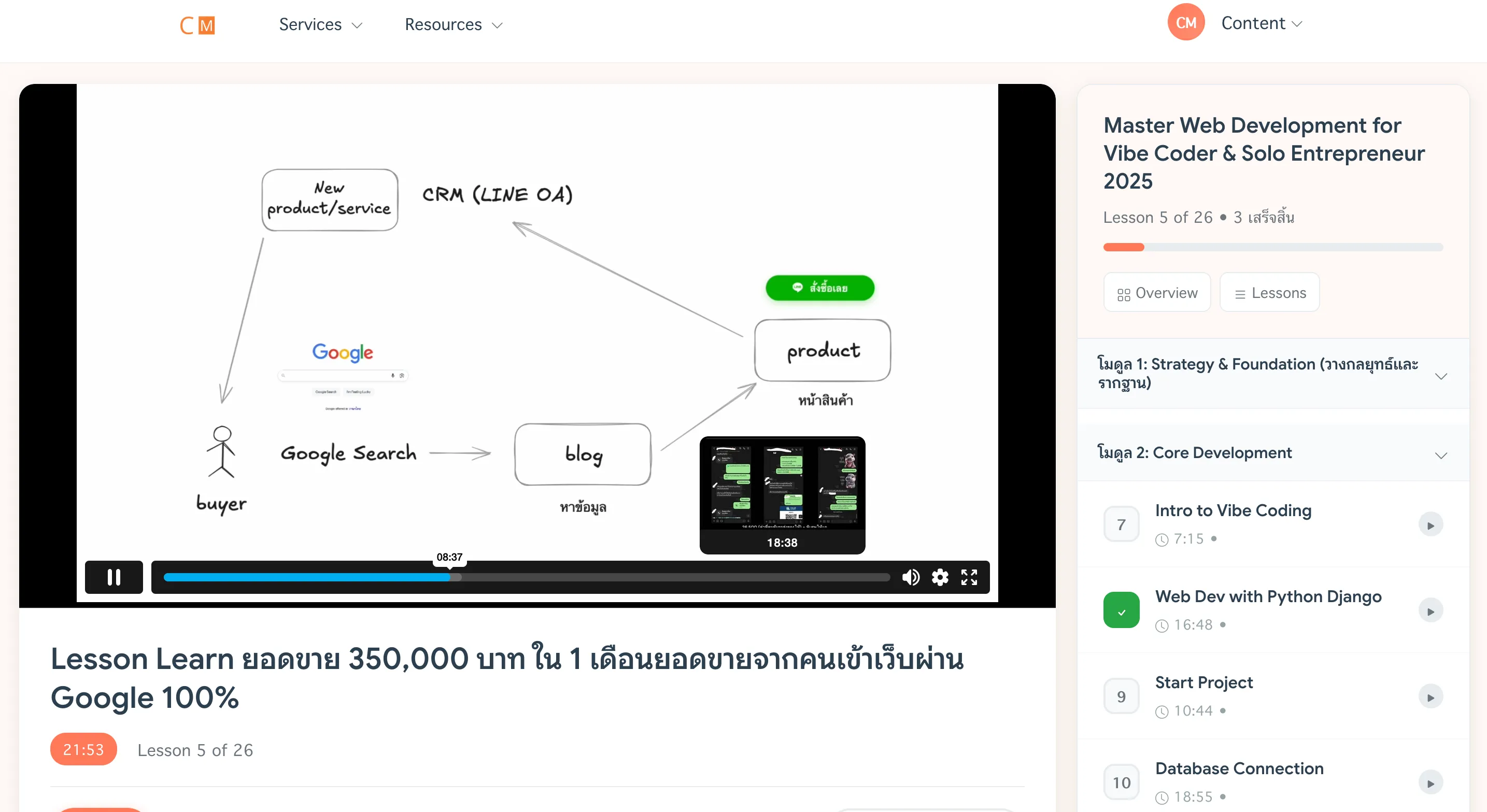 Web for Solopreneur teaching video preview screen