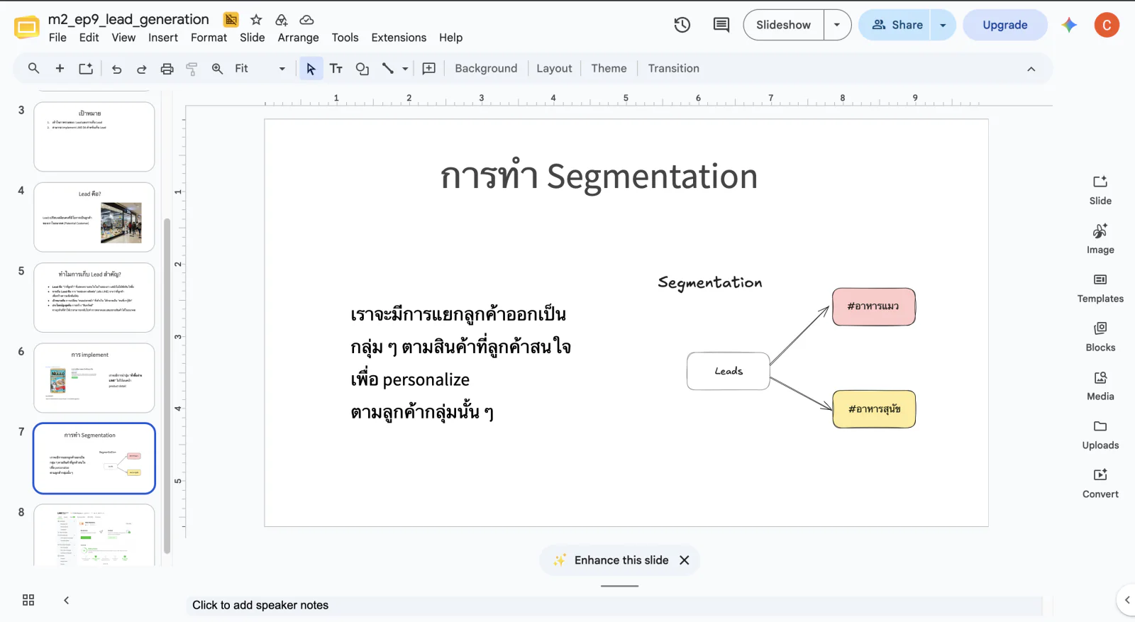 ตัวอย่างสไลด์ประกอบบทเรียนเรื่องการทำ Segmentation สำหรับ Lead Generation
